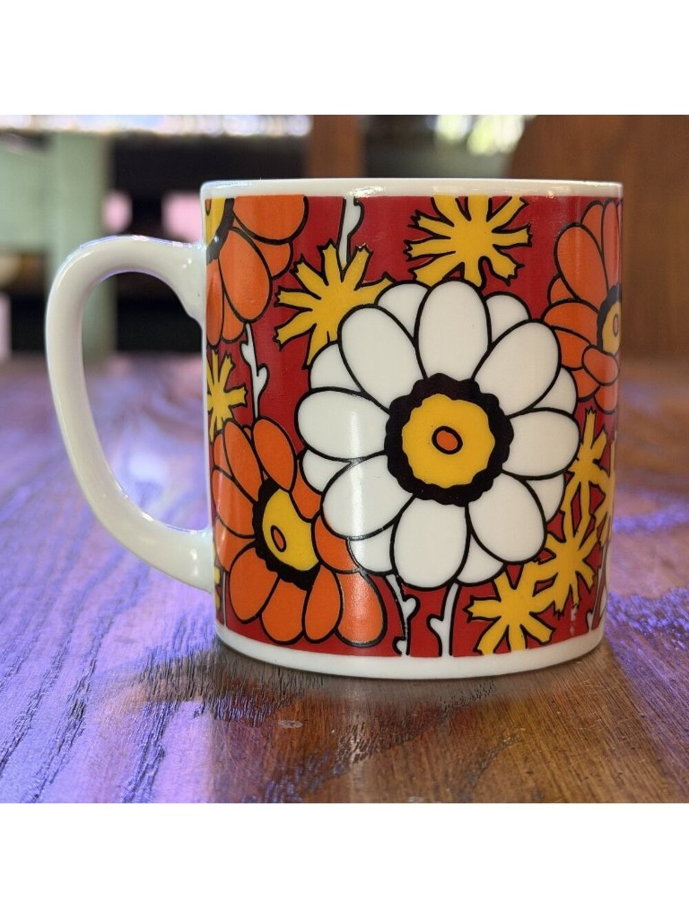 Rossini Japan Flower Power‎ MCM Mod Orange Red Flowers Mug